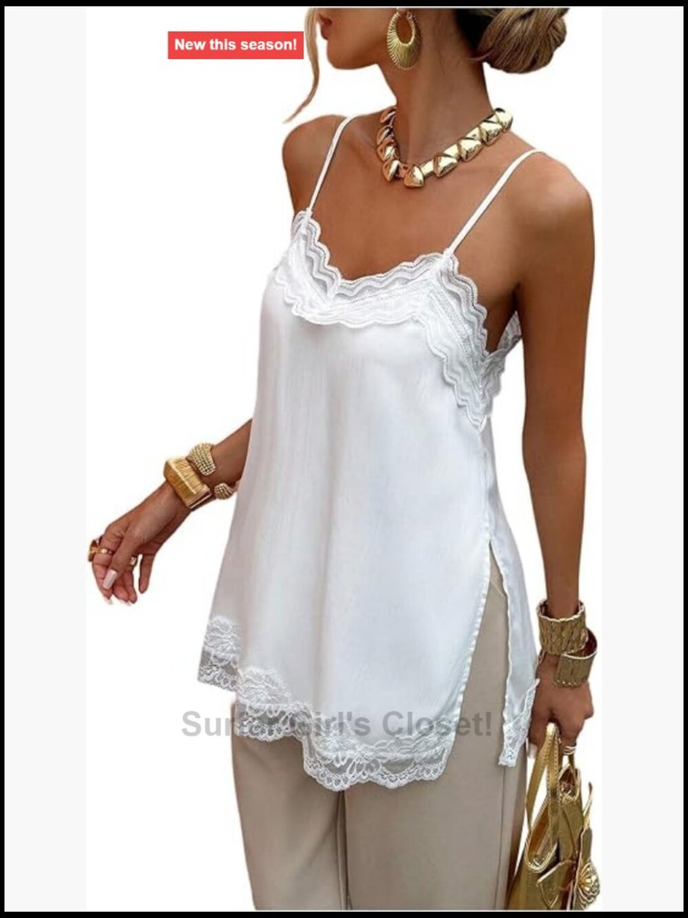 Women's Lace Satin Camisole Sleeveless V-Neck Spaghetti Strap Party Top